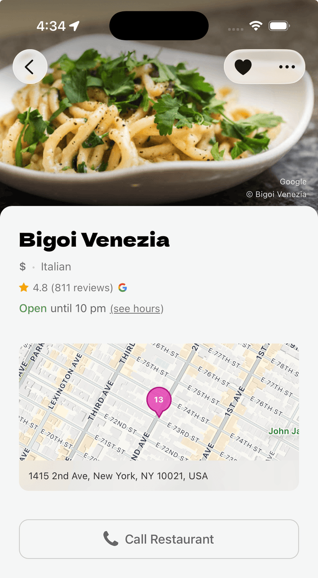 Restaurant detail screen